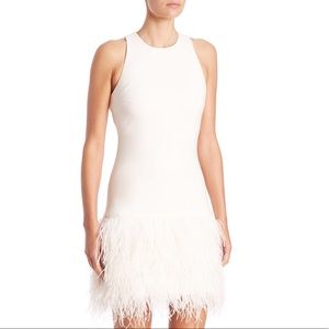 Elizabeth and James white dress ostrich feathers